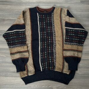 Vintage 3D Knit Geometric Patterned Multicolor Wool Sweater